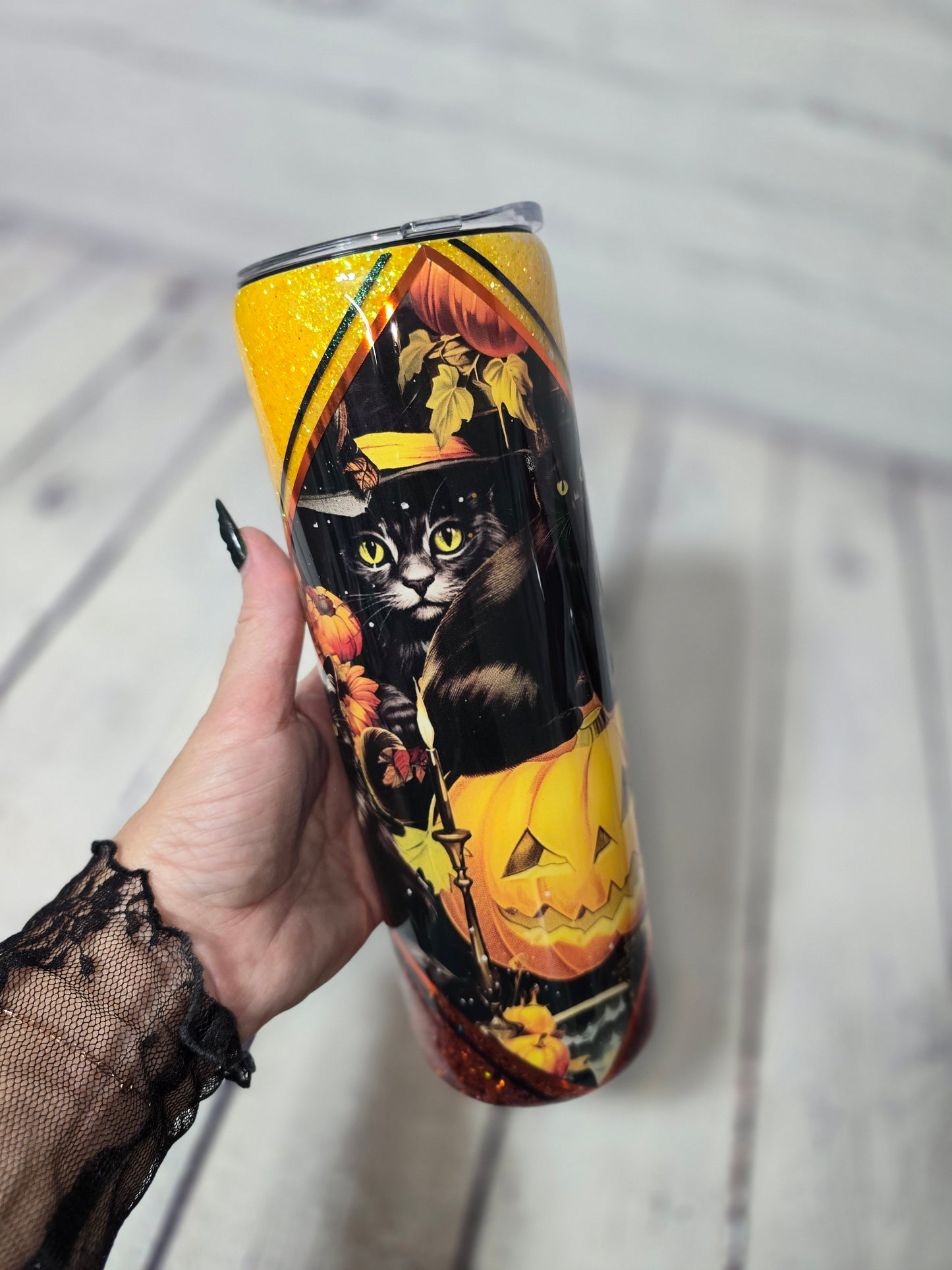 Tumbler- Black Cats & Pumpkin