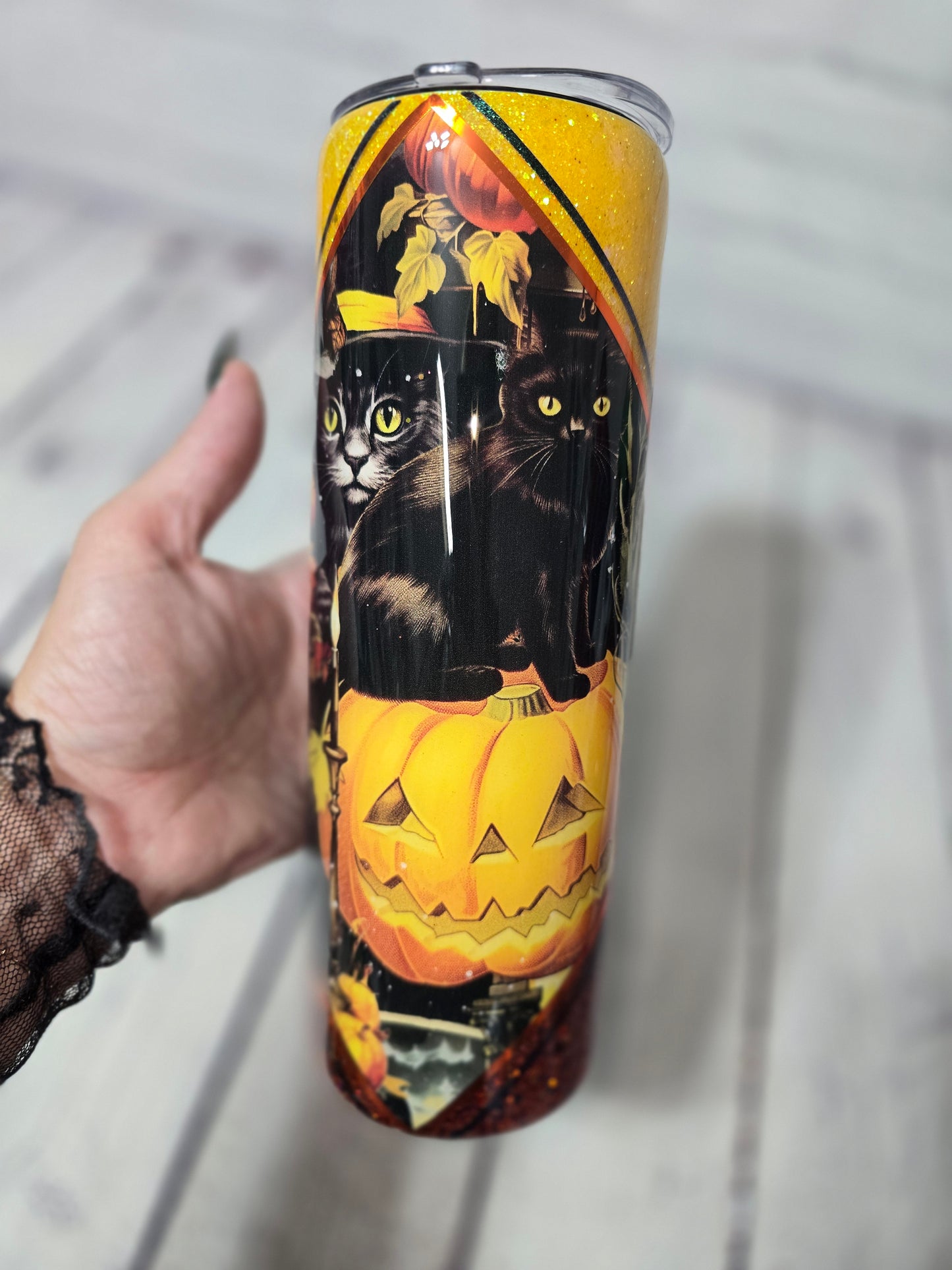 Tumbler- Black Cats & Pumpkin