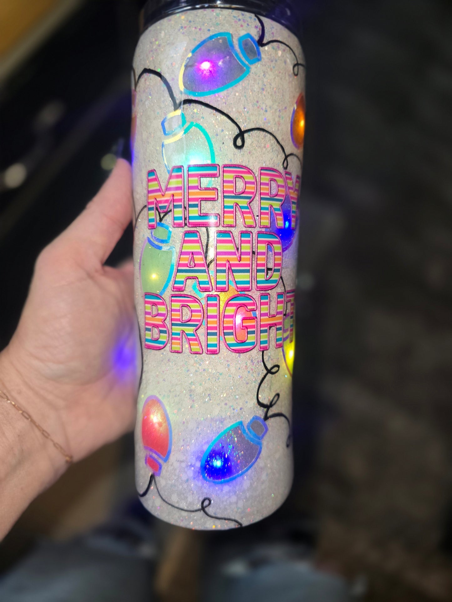 Tumbler- Striped Merry & Bright Light Up