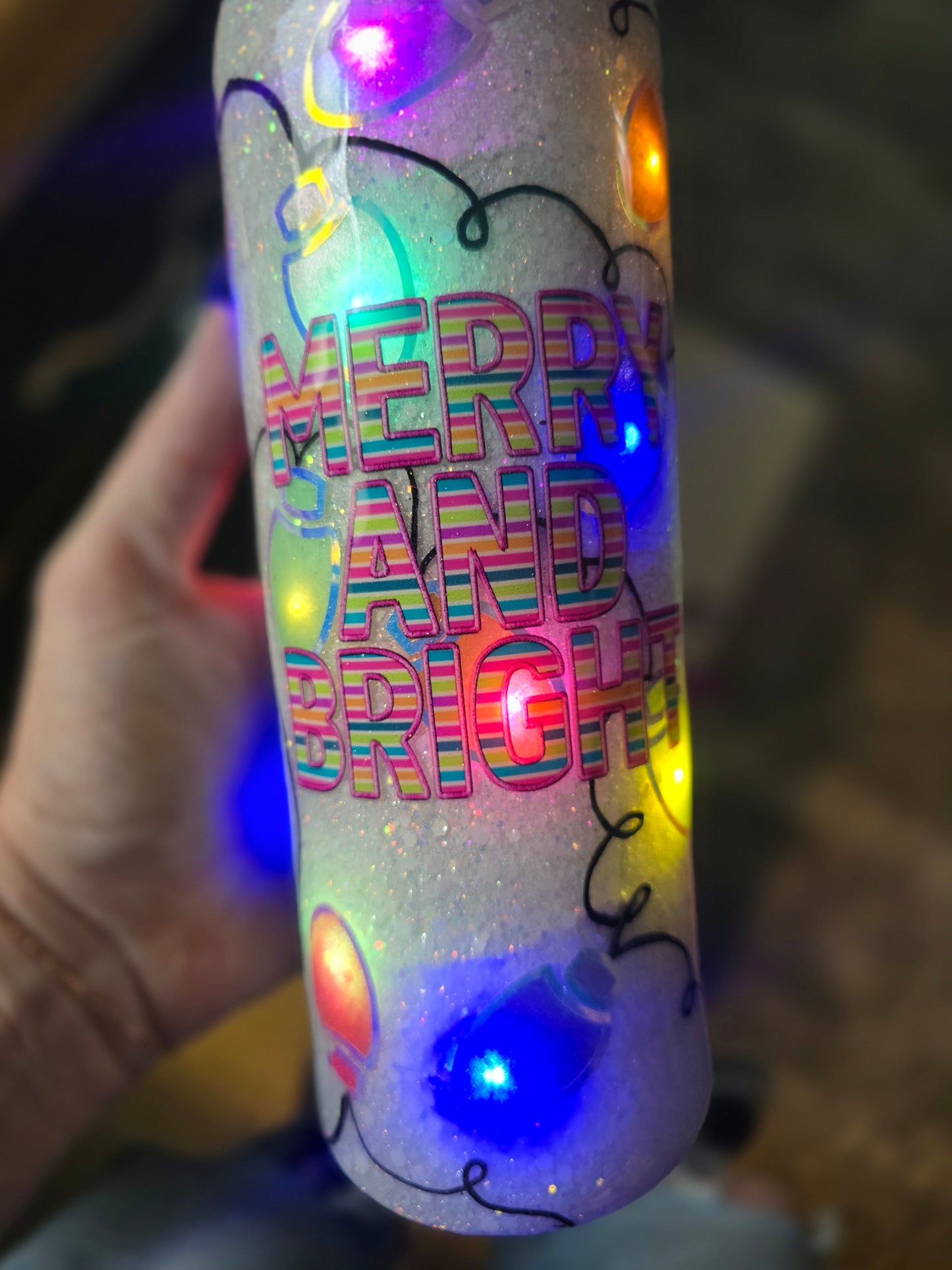 Tumbler- Striped Merry & Bright Light Up