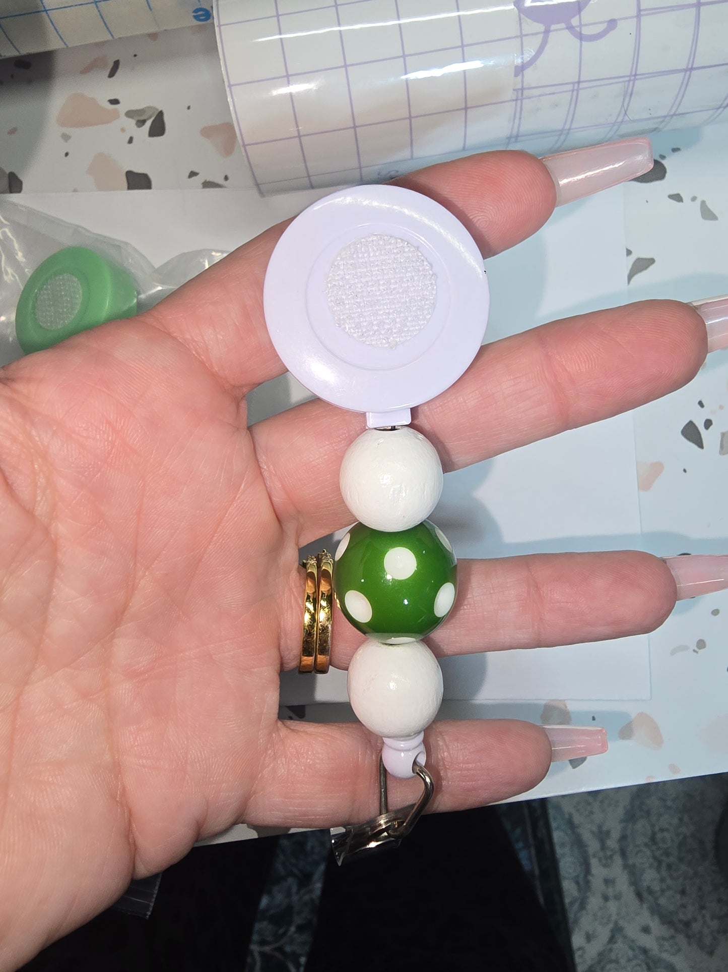 Badge Reel - green and white