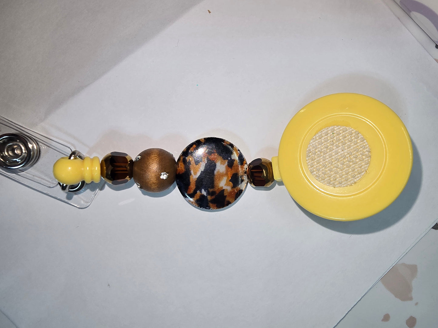 Badge Reel- yellow and leopard print