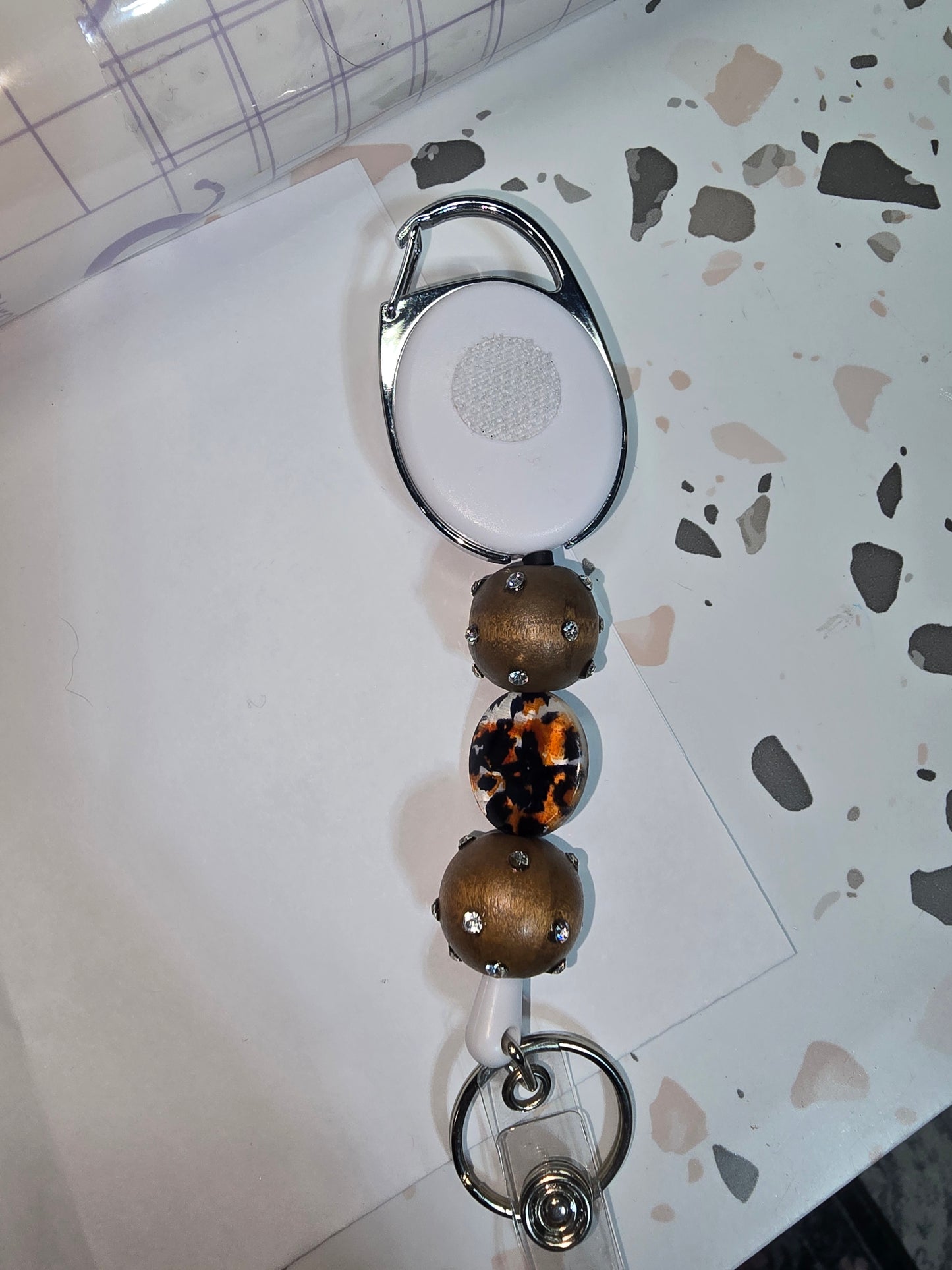 Badge Reel Wood/Leopard Print