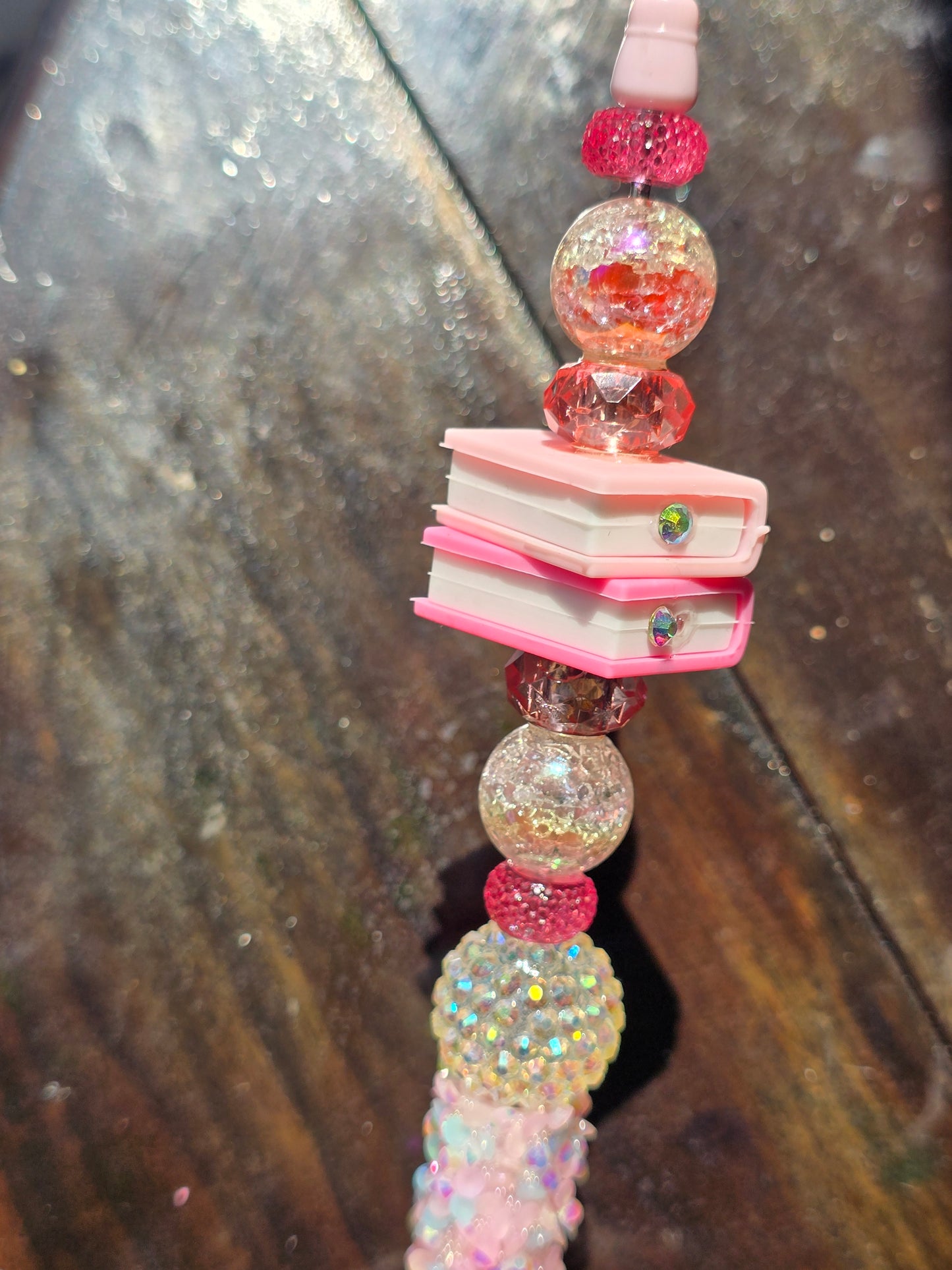 Pink & White Book Lover Beaded Pen