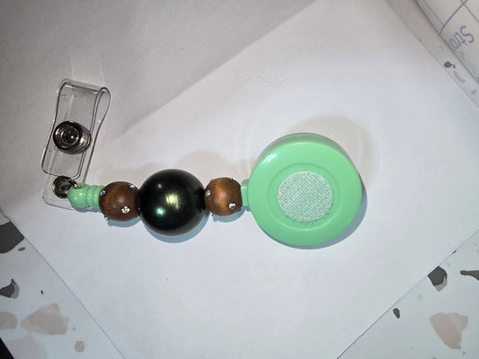 Badge Reel- mint and wood