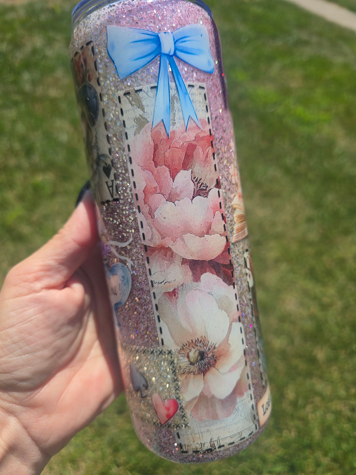 Wonderland Collage Glitter Tumbler 20oz skinny