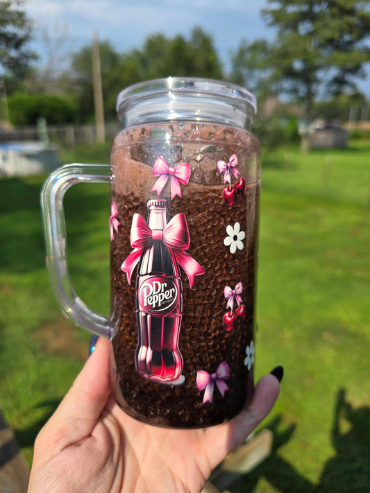 Dr Pepper Girly Soda Snow Globe – 20oz Acrylic Tumbler with Handle