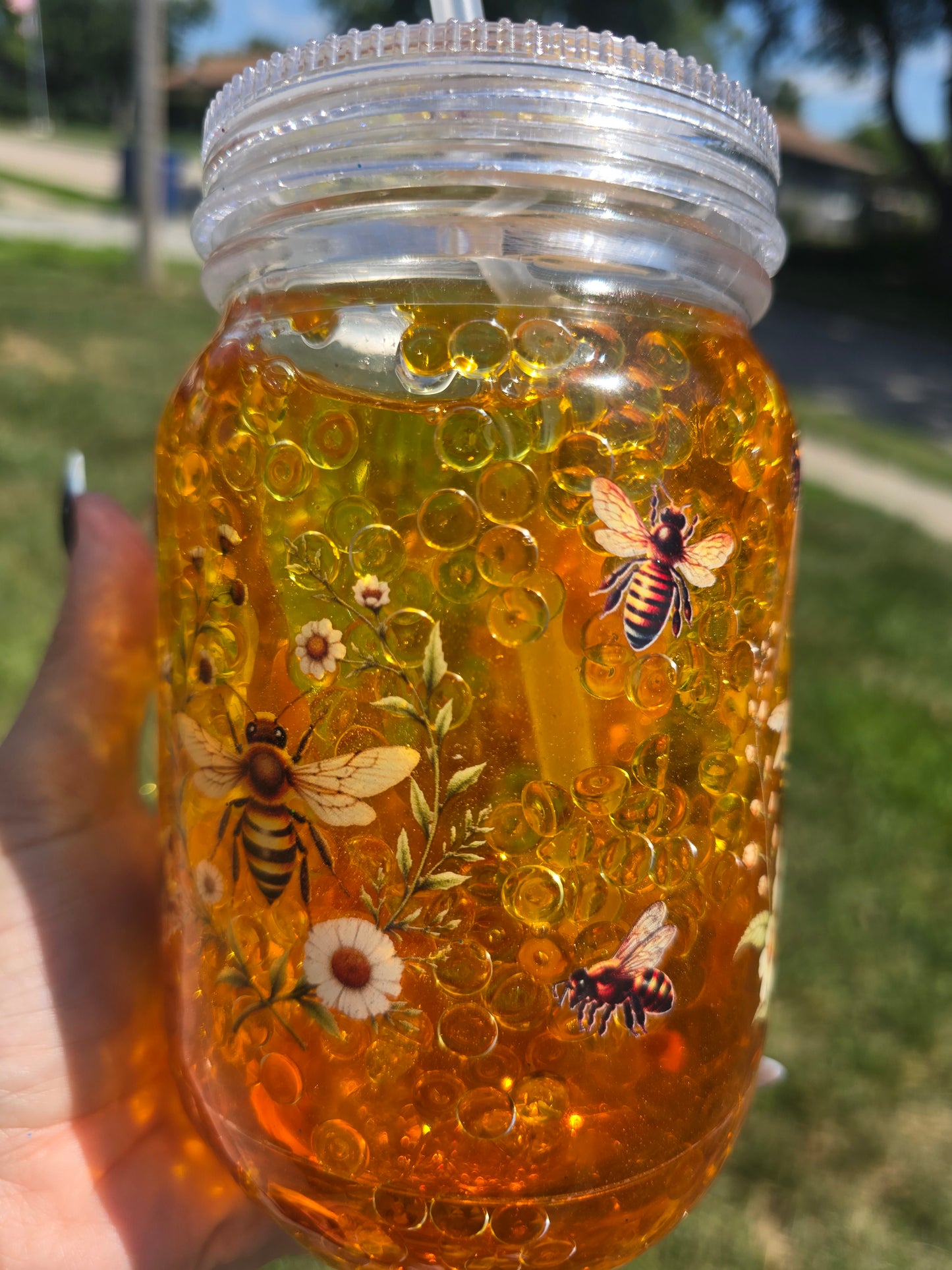Oopsie Bee Mason Jar Snow Globe Tumbler – Discounted One-of-a-Kind