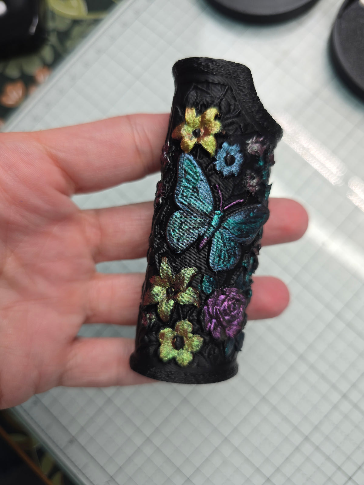 Hand-Painted Butterfly & Wildflower 3D Printed Lighter Case
