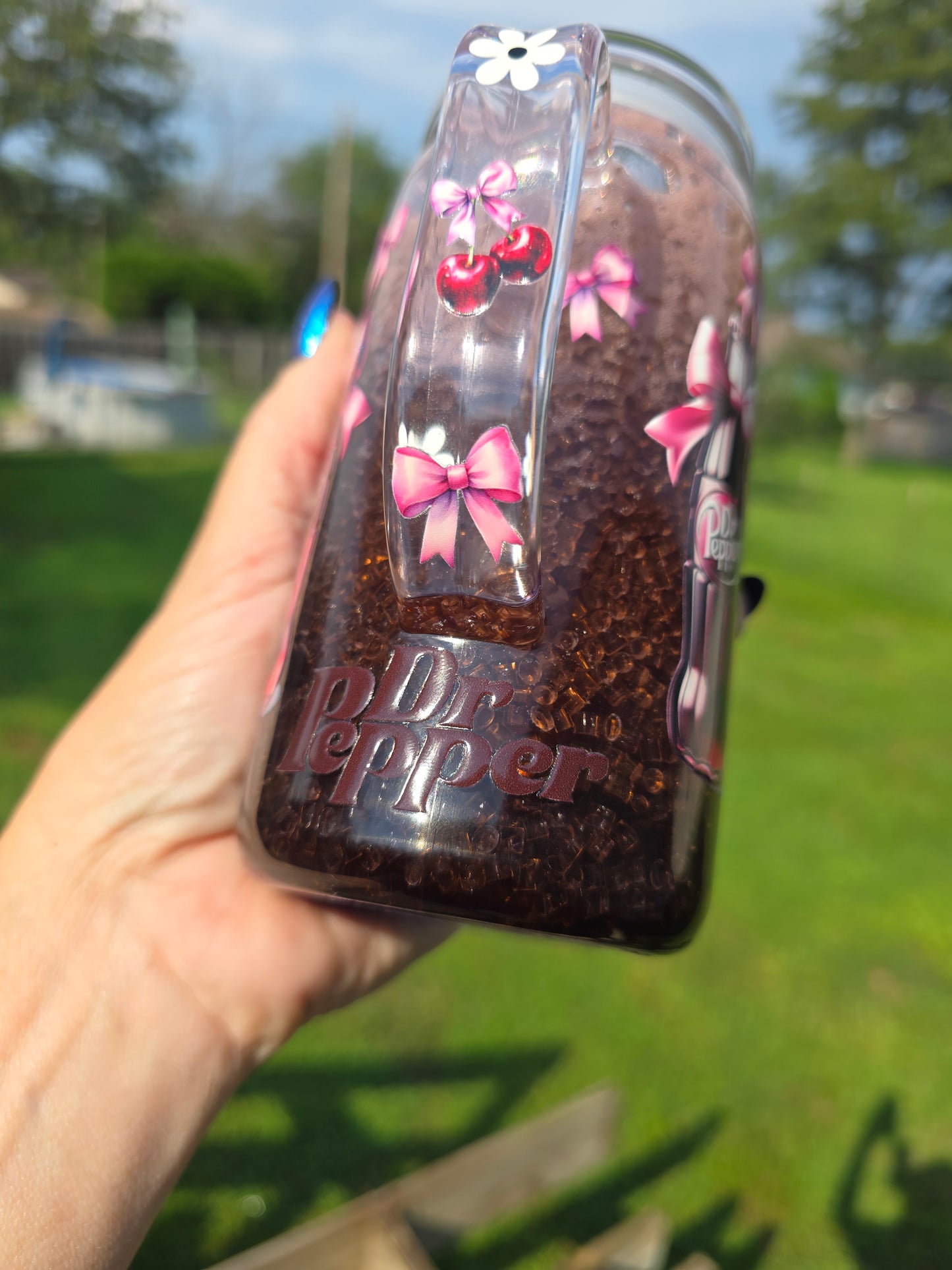 Dr Pepper Girly Soda Snow Globe – 20oz Acrylic Tumbler with Handle