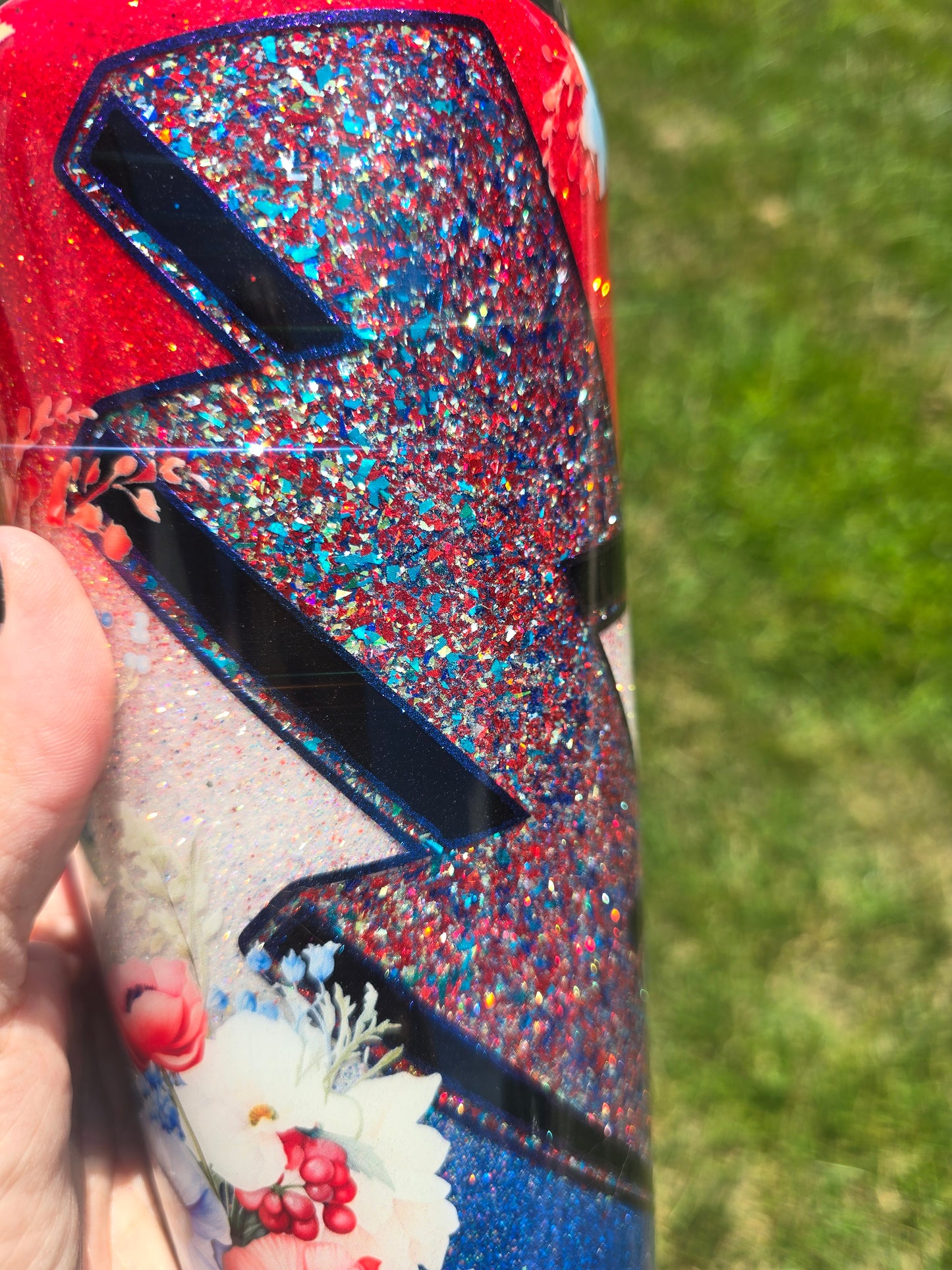 Patriotic Floral Glitter 30oz Modern Curve Style