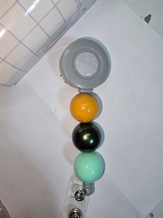 Badge Reel- gray, yellow green, teal