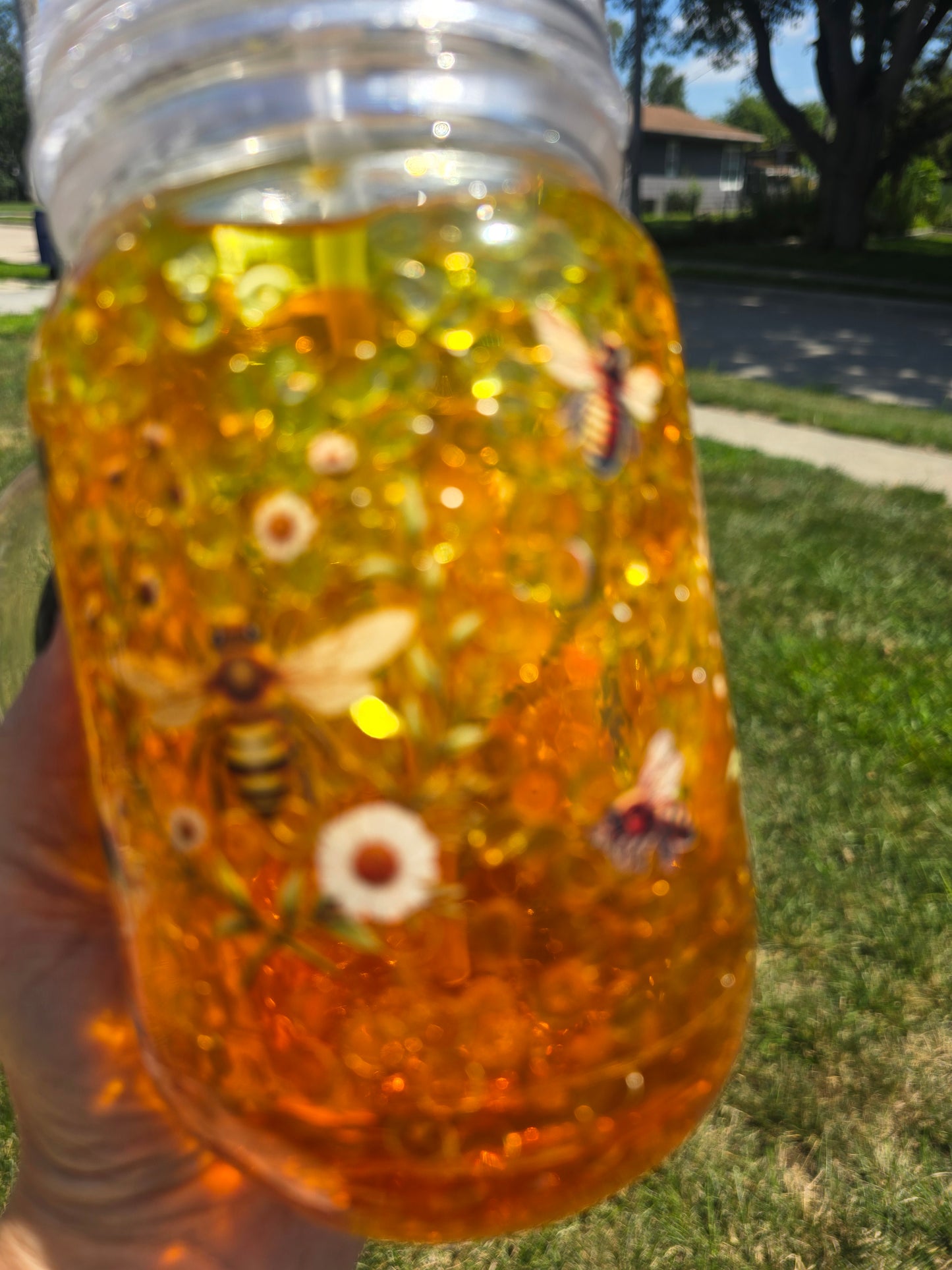 Oopsie Bee Mason Jar Snow Globe Tumbler – Discounted One-of-a-Kind