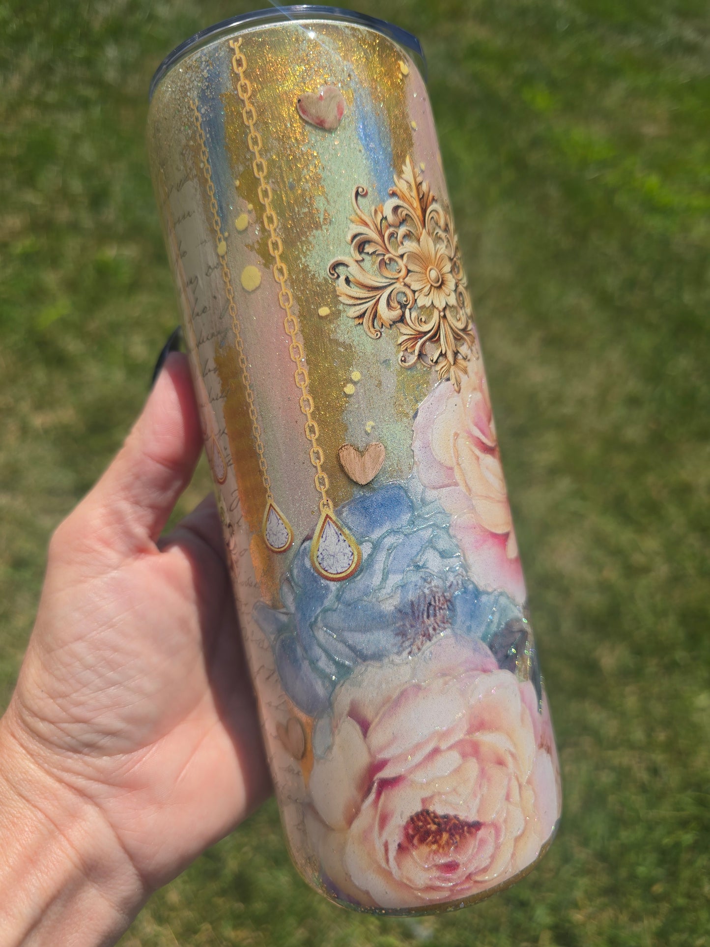 Vintage Romantic Floral Tumbler 20oz skinny