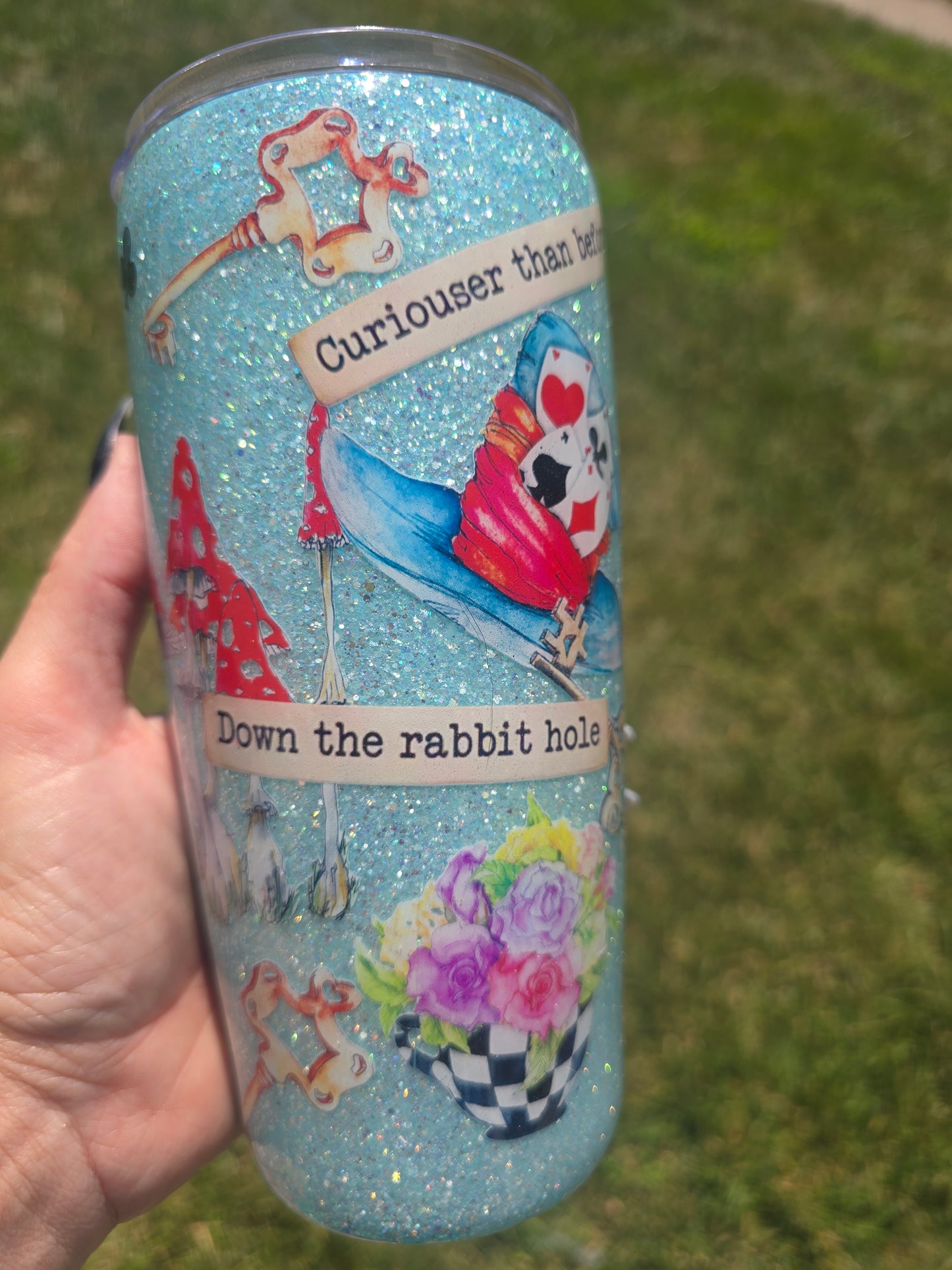 Alice in Wonderland Glitter Tumbler 20oz modern curve