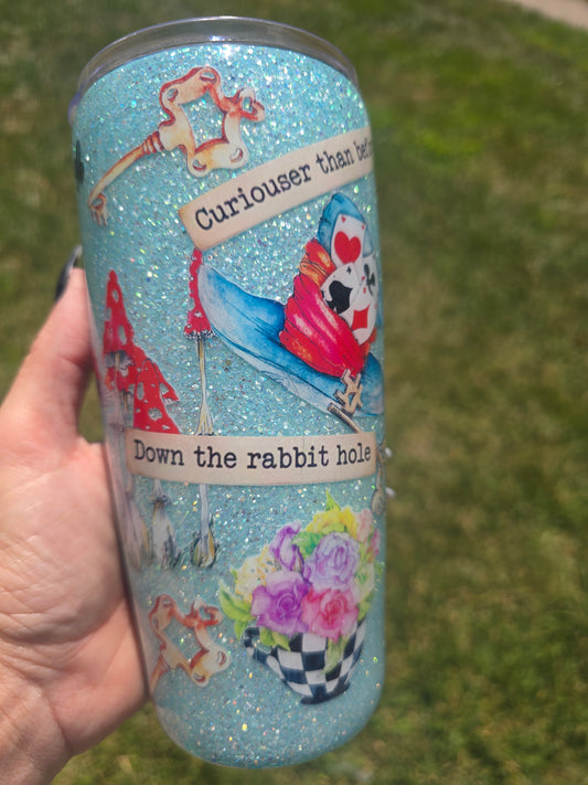 Alice in Wonderland Glitter Tumbler 20oz modern curve