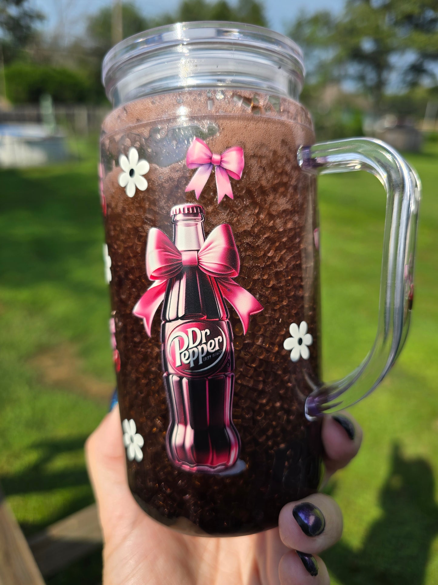Dr Pepper Girly Soda Snow Globe – 20oz Acrylic Tumbler with Handle