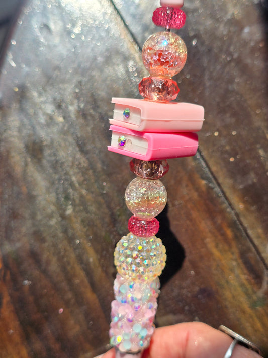 Pink & White Book Lover Beaded Pen