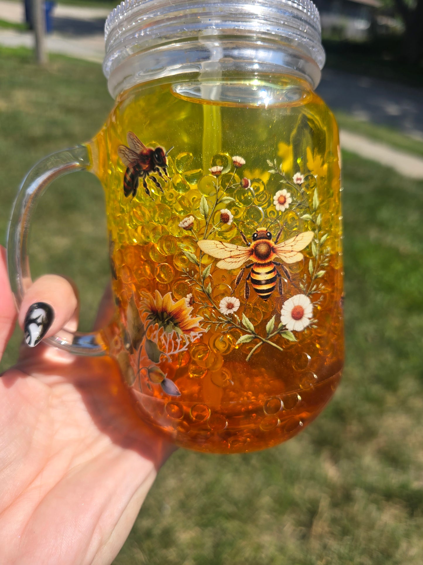Oopsie Bee Mason Jar Snow Globe Tumbler – Discounted One-of-a-Kind
