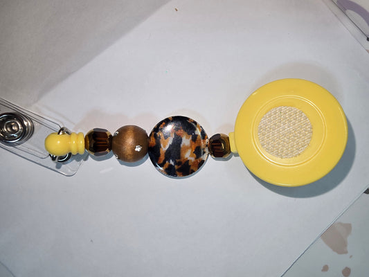 Badge Reel- yellow and leopard print