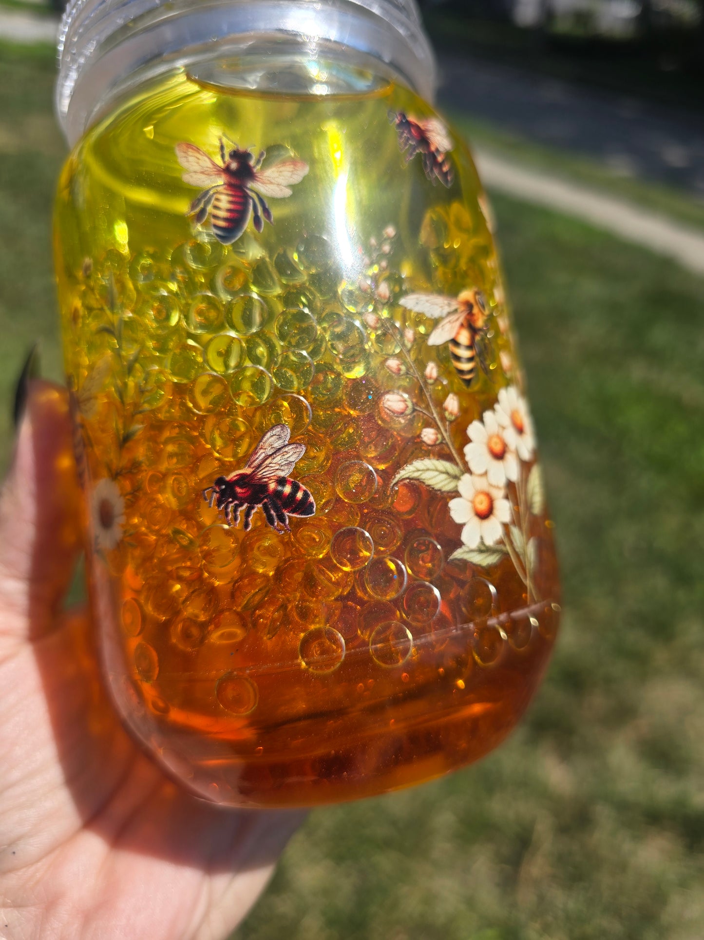 Oopsie Bee Mason Jar Snow Globe Tumbler – Discounted One-of-a-Kind