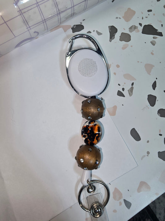 Badge Reel Wood/Leopard Print