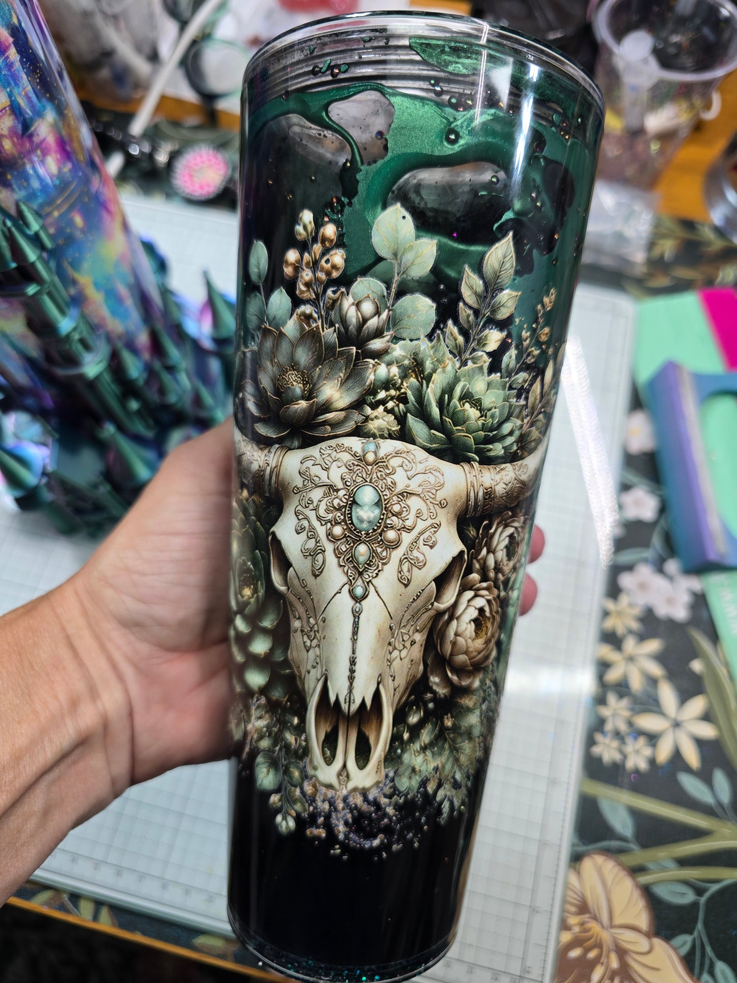 24oz Boho Skull Acrylic Lava Snowglobe Tumbler