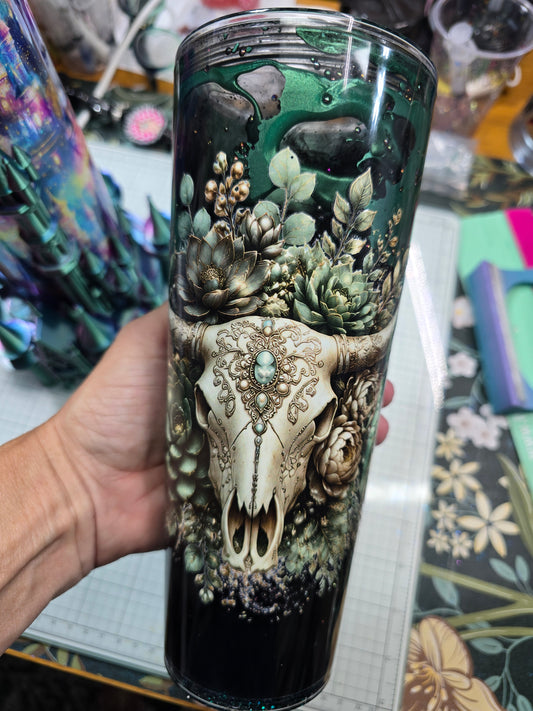 24oz Boho Skull Acrylic Lava Snowglobe Tumbler