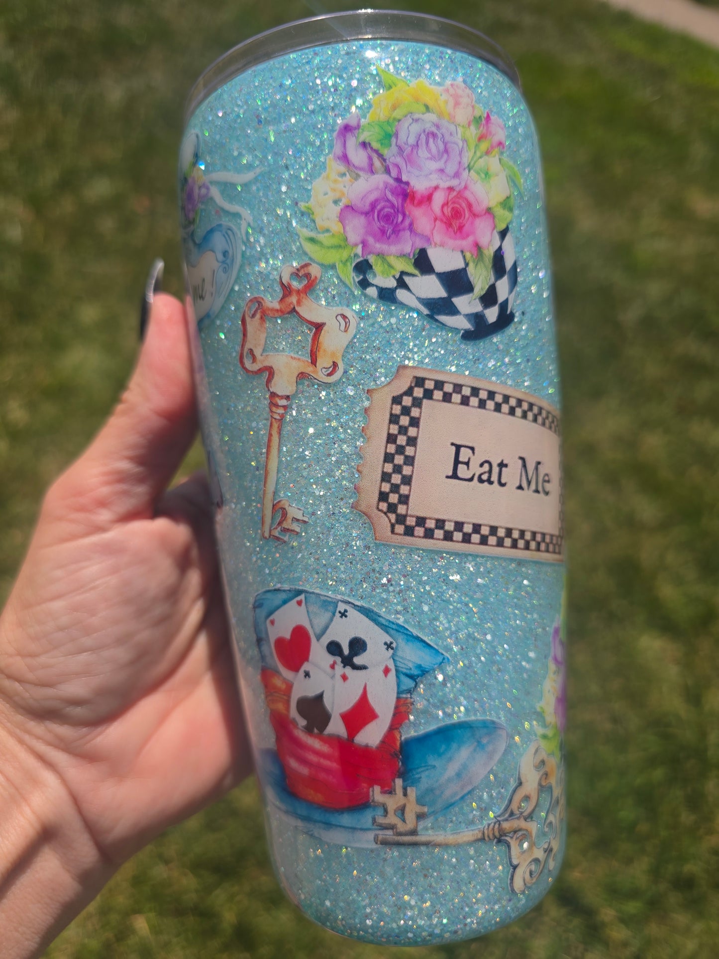 Alice in Wonderland Glitter Tumbler 20oz modern curve