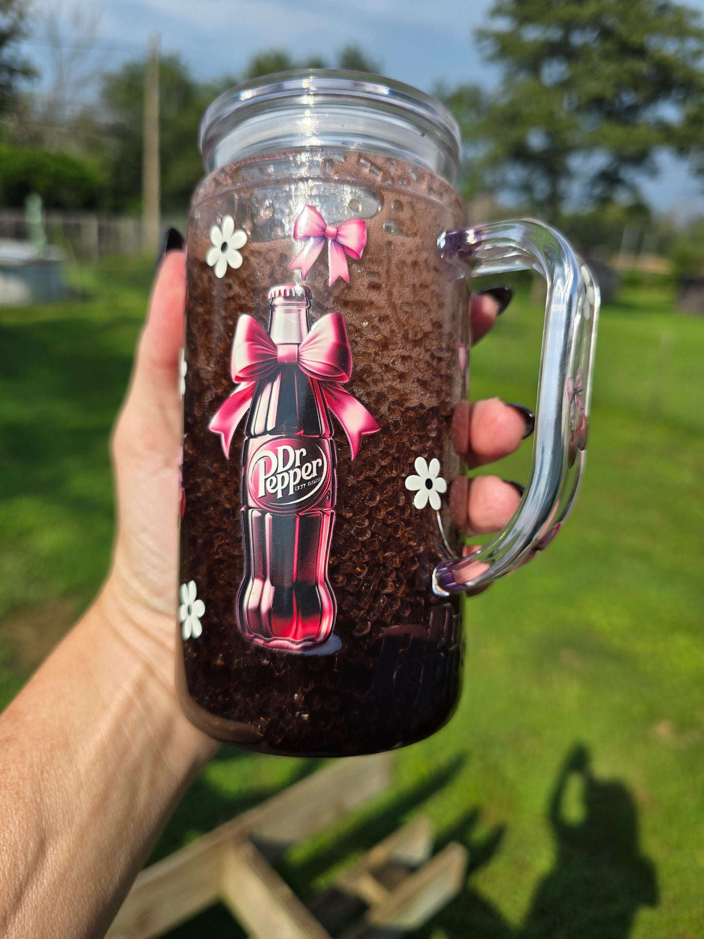 Dr Pepper Girly Soda Snow Globe – 20oz Acrylic Tumbler with Handle