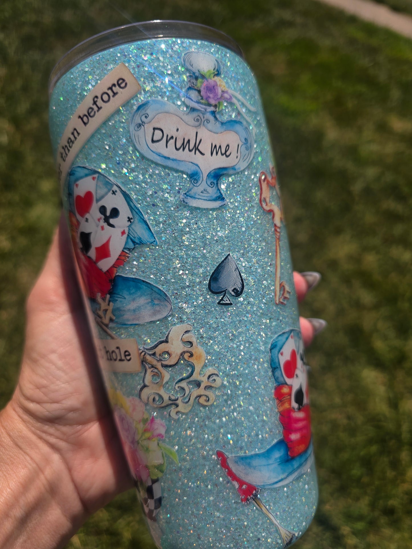 Alice in Wonderland Glitter Tumbler 20oz modern curve
