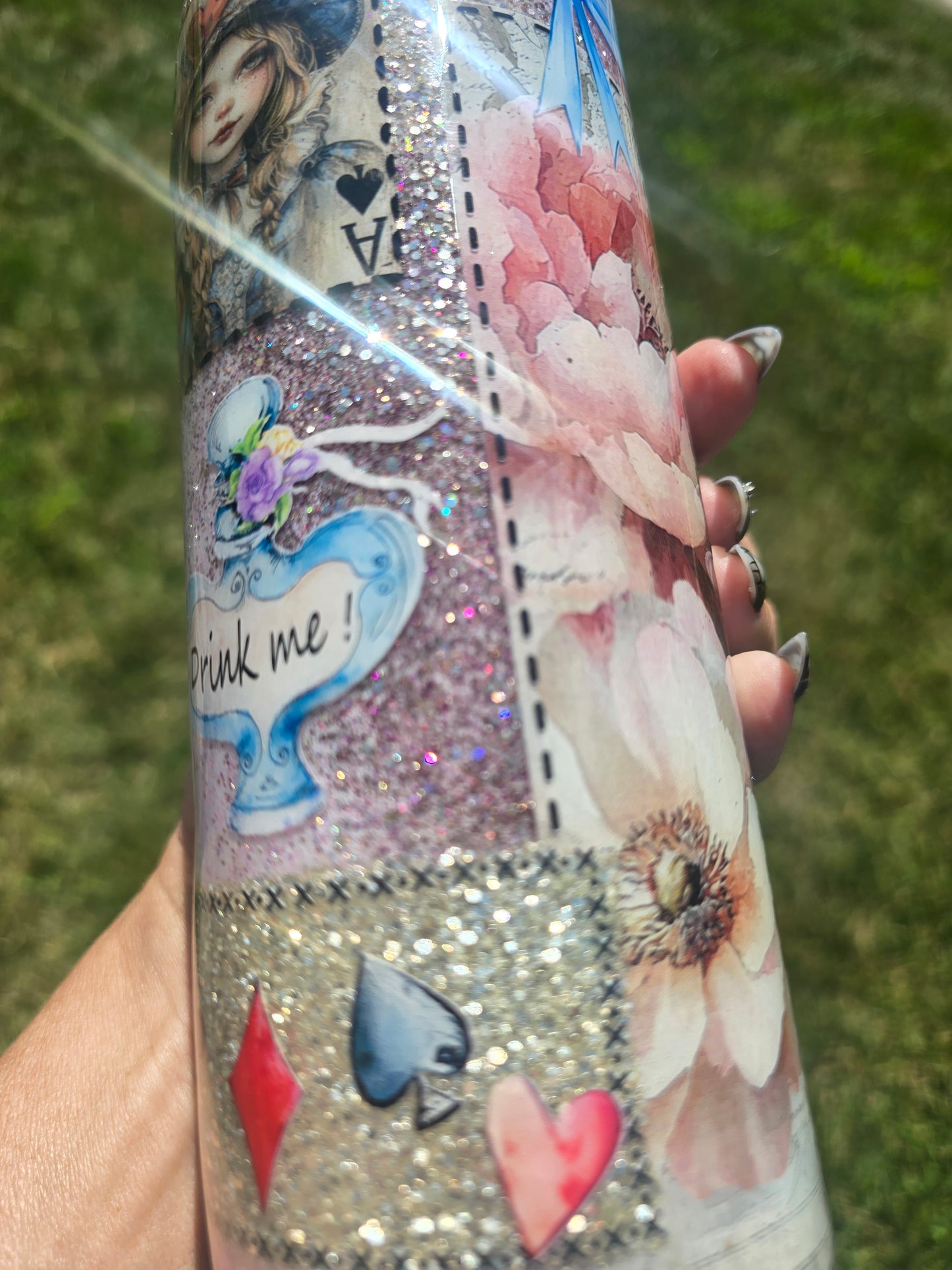 Wonderland Collage Glitter Tumbler 20oz skinny