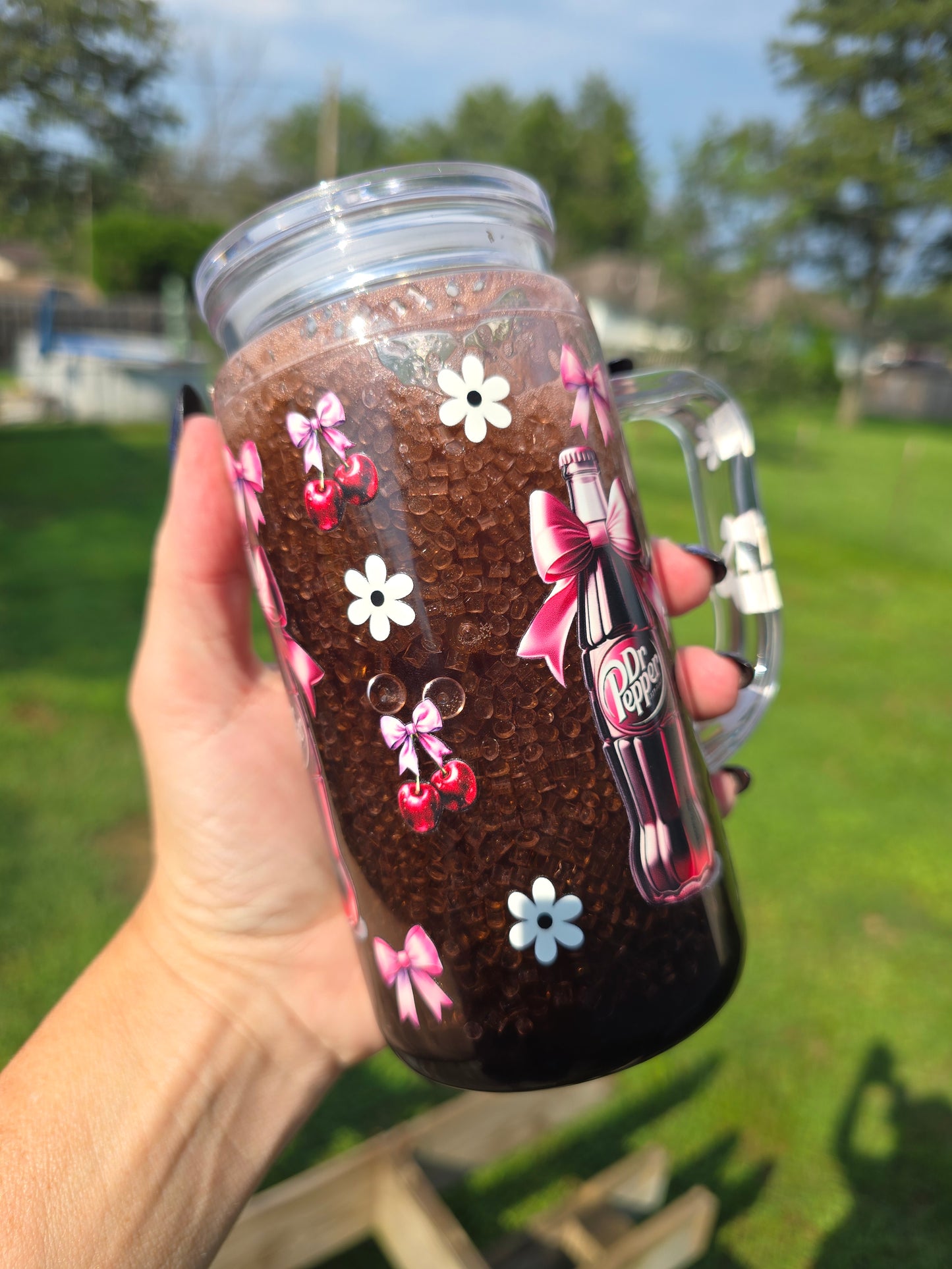 Dr Pepper Girly Soda Snow Globe – 20oz Acrylic Tumbler with Handle
