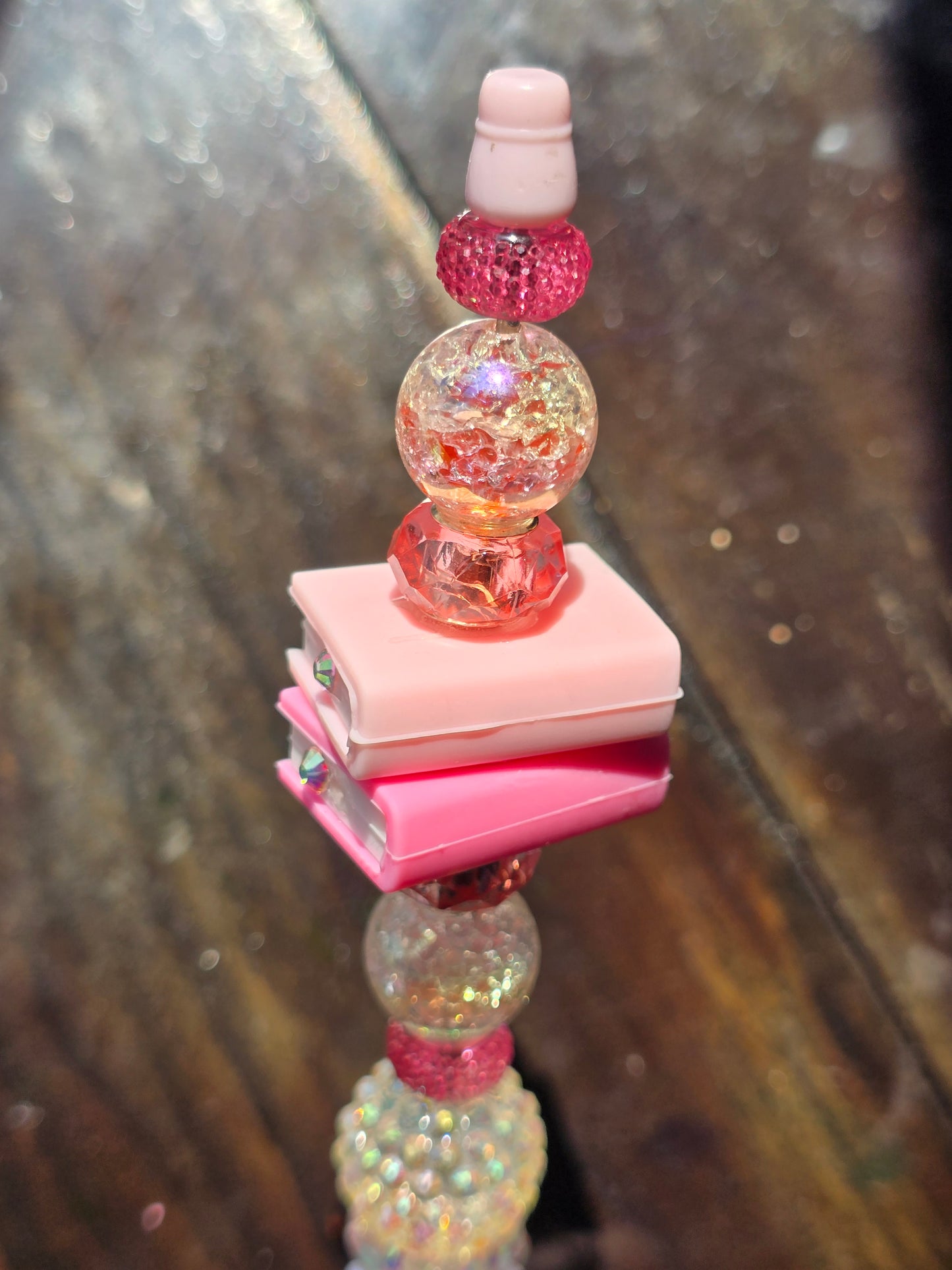 Pink & White Book Lover Beaded Pen