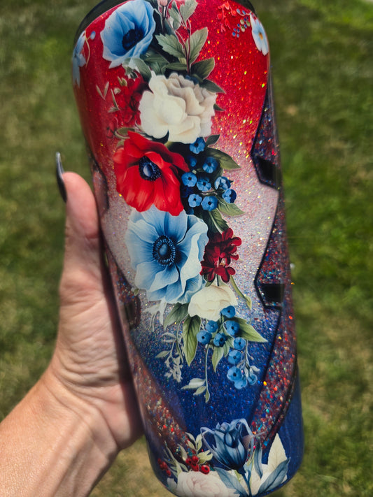Patriotic Floral Glitter 30oz Modern Curve Style