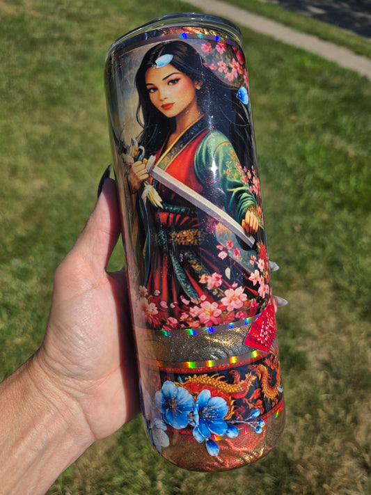 20oz Skinny Tumbler – Mulan Inspired Warrior