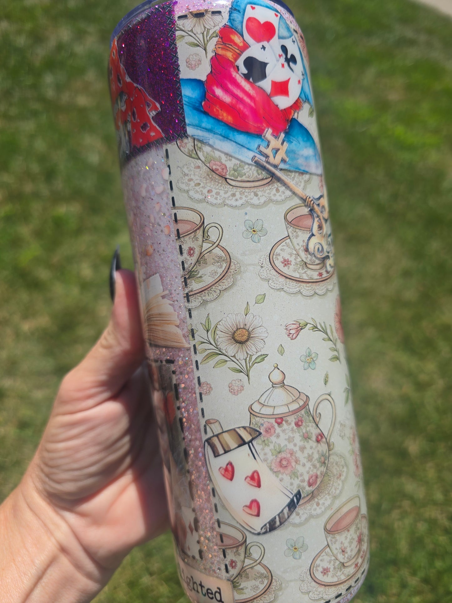 Wonderland Collage Glitter Tumbler 20oz skinny