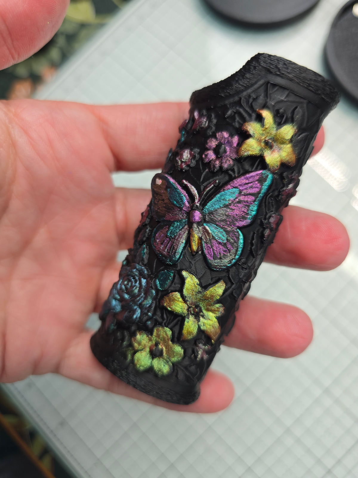 Hand-Painted Butterfly & Wildflower 3D Printed Lighter Case