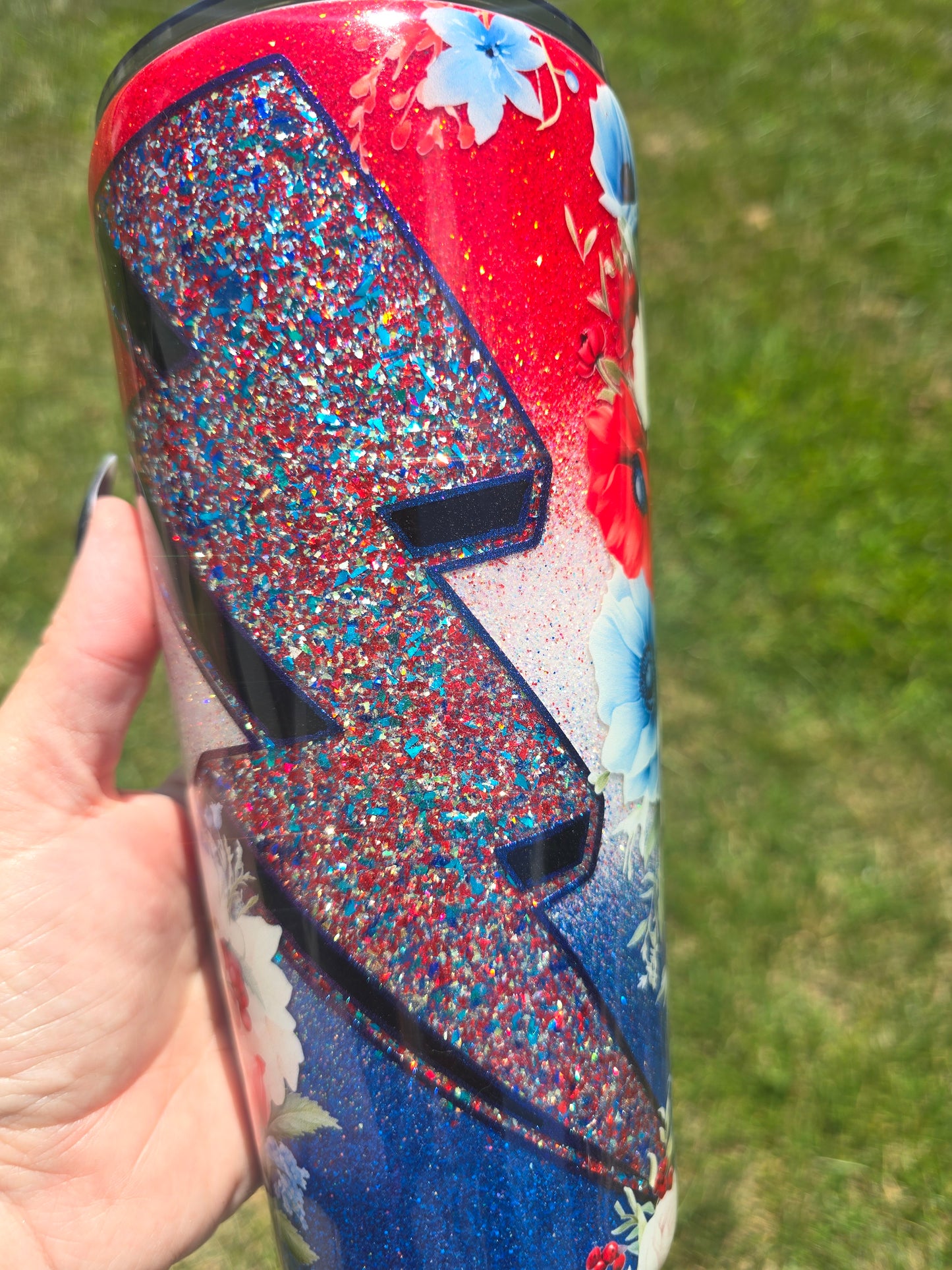 Patriotic Floral Glitter 30oz Modern Curve Style