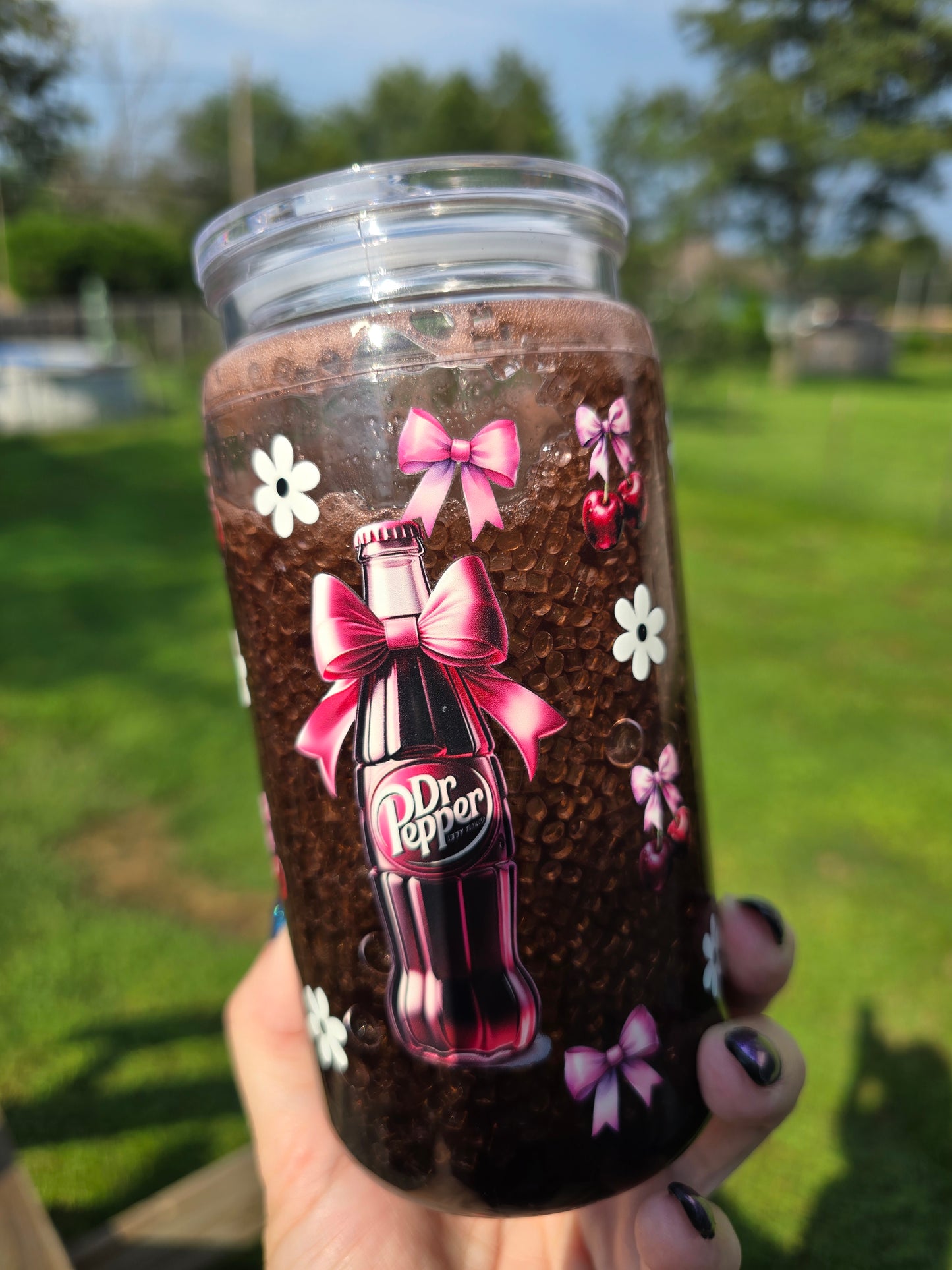 Dr Pepper Girly Soda Snow Globe – 20oz Acrylic Tumbler with Handle